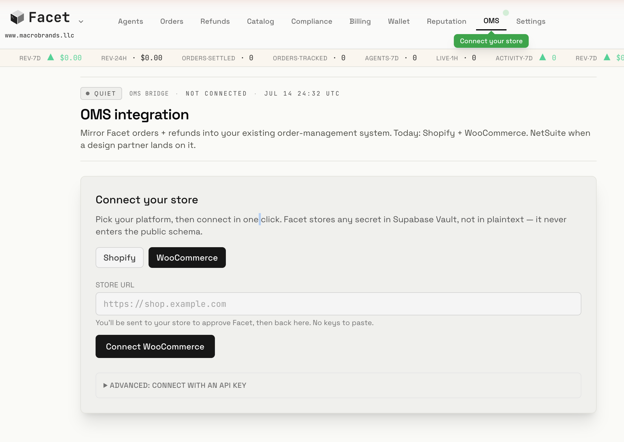 OMS integration, connect your Shopify or WooCommerce store